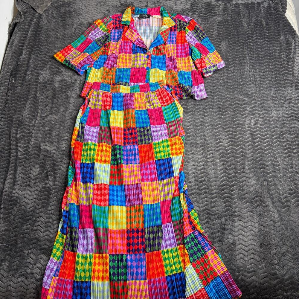 DRESSED IN LALA est la vie plissé button-up shirt & skirt multicolor size XS